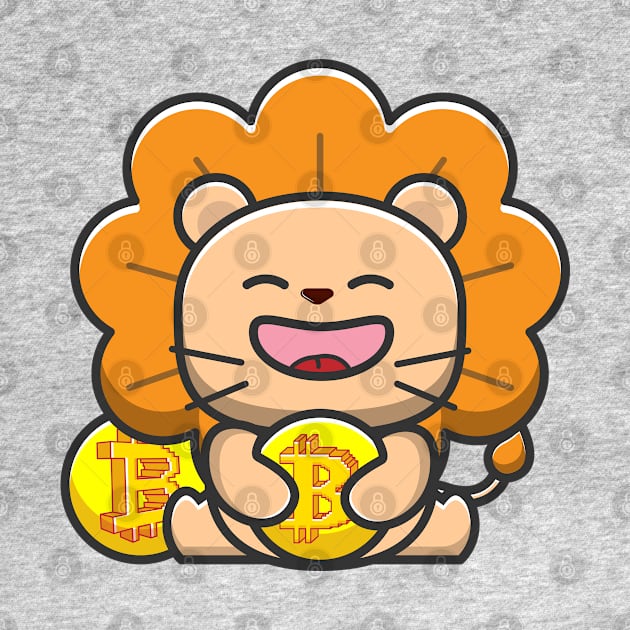 lion huging bitcoin by fflat hds